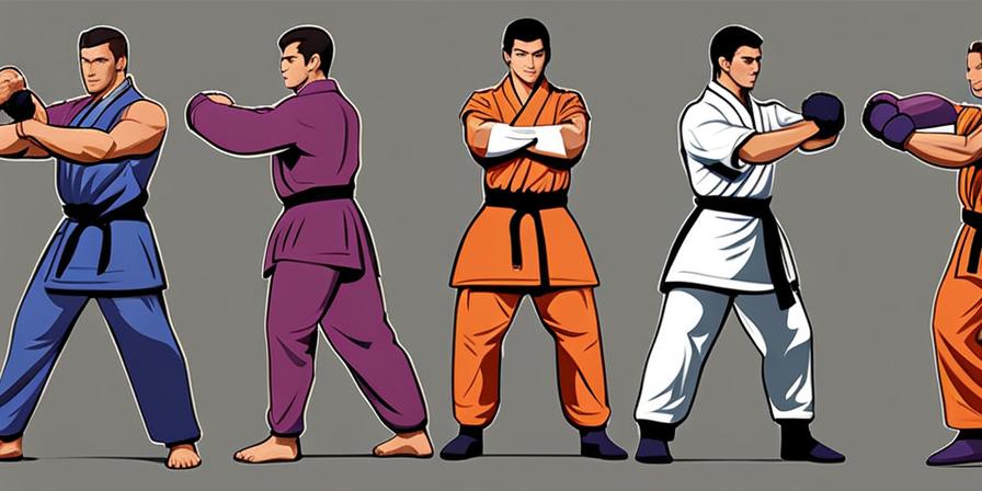 Dos poses de artes marciales: una postura defensiva y otra ofensiva