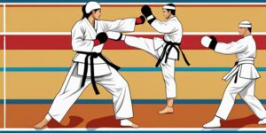 Practicante de Taekwondo ejecutando un poderoso ataque