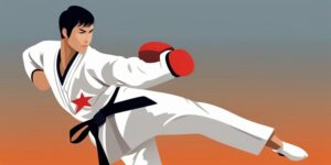 Atleta de taekwondo ejecutando golpe poderoso