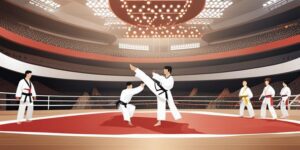 Atletas de taekwondo compitiendo en escenario internacional