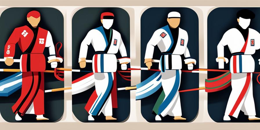 Artista marcial haciendo un bloqueo defensivo en Taekwondo