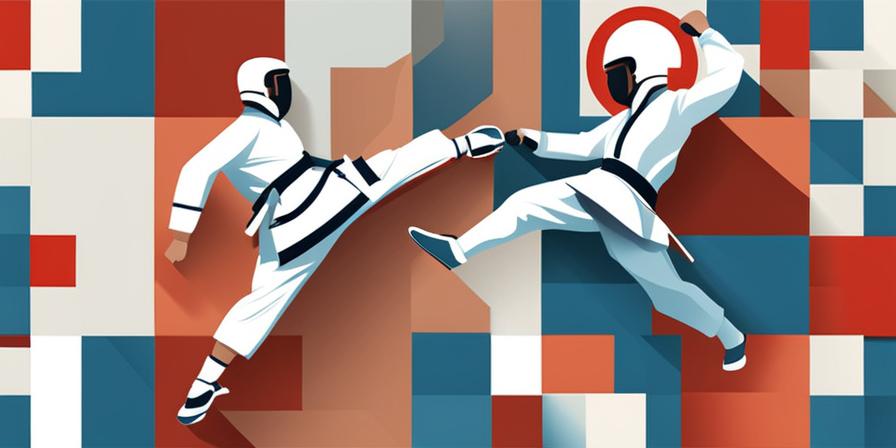 Practicante de taekwondo bloqueando una patada con guardia defensiva
