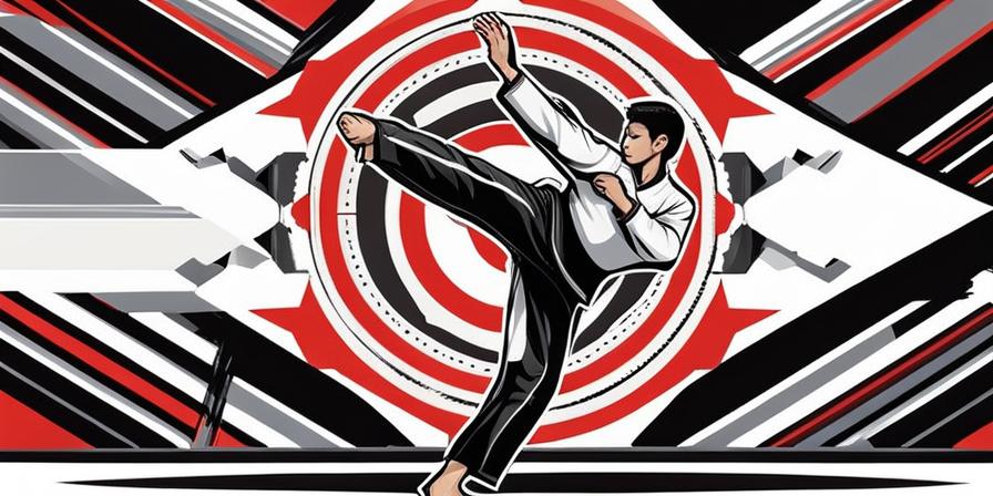 Cinturón negro de taekwondo saltando en una pose dinámica