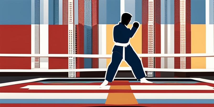 Artista marcial concentrado listo para competir en taekwondo