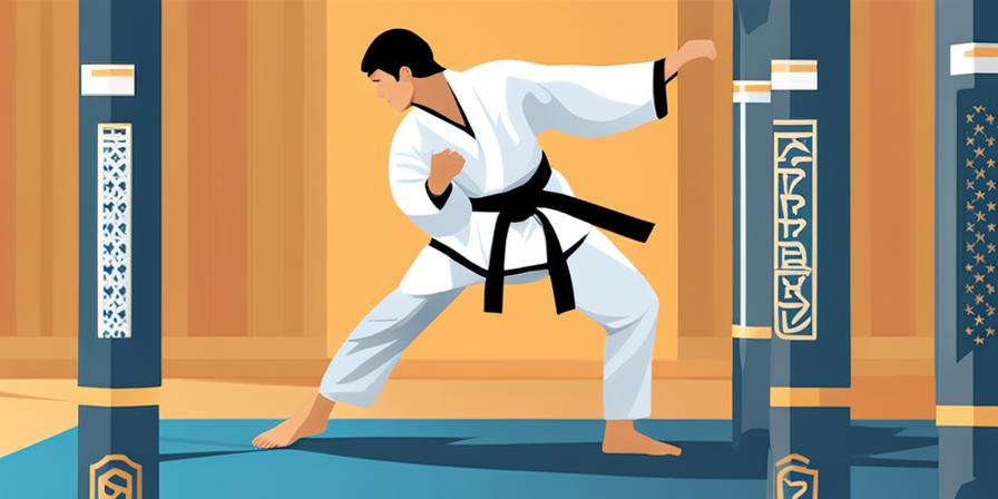 Practicante de taekwondo en sparring, defensa y ataque