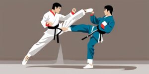Practicante de taekwondo realiza defensa impasible con Maestro Olgul Bakat Maki