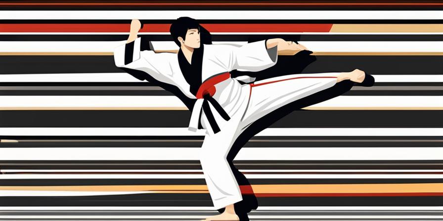 Practicante de taekwondo ejecutando defensa impecable con confianza