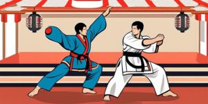 Practicante de taekwondo realiza un poderoso Dung Chumok Ape Chigui