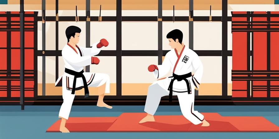 Instructor de taekwondo enseñando disciplina y etiqueta en el dojang