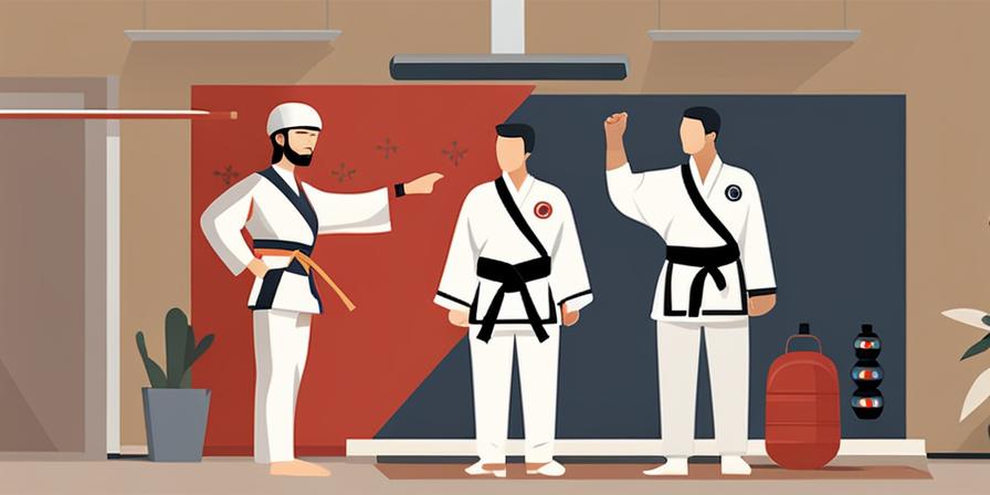 Entrenador de taekwondo dirigir a alumnos en clase