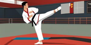 Estirando las piernas en clase de taekwondo