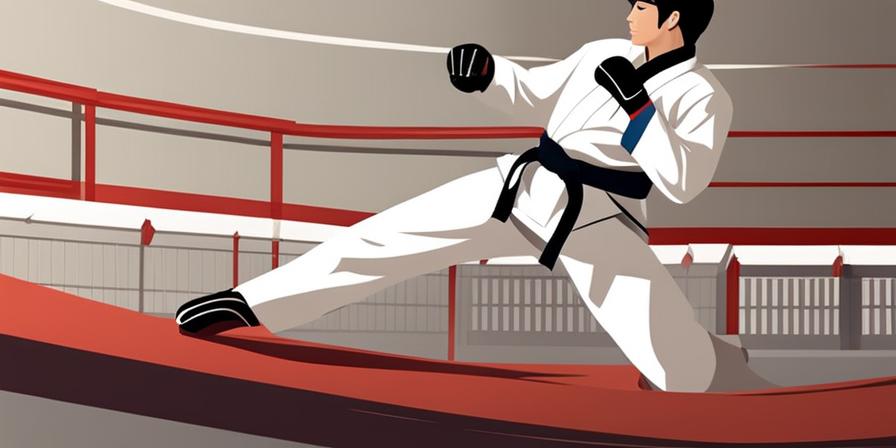 Estudiante de taekwondo triunfando en su examen con confianza