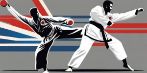 Artista marcial lanzando golpe frontal en taekwondo