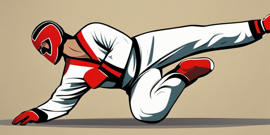 Luchador de Taekwondo golpeando con fuerza