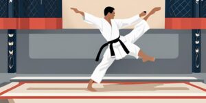 Practicante de taekwondo golpeando con fuerza en Bo Chumok Chumbi