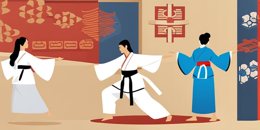 Mujer en kimono dobok de taekwondo