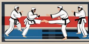 Mano golpeando poderosamente en taekwondo