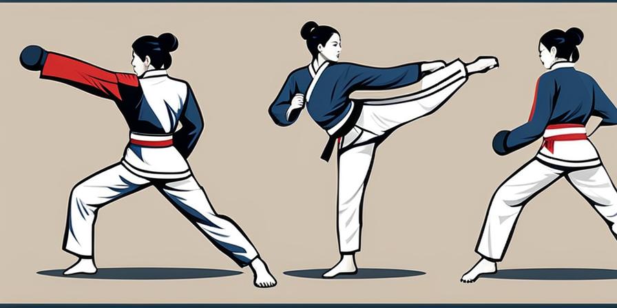 Mujer practicando taekwondo con determinación y seguridad