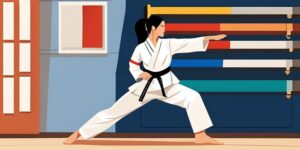 Mujer fuerte y flexible practicando taekwondo