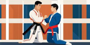 Niño aprendiendo taekwondo con instructor
