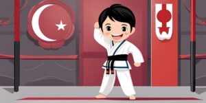 Niño feliz practicando taekwondo