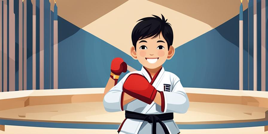 Niño feliz practicando taekwondo con pasión