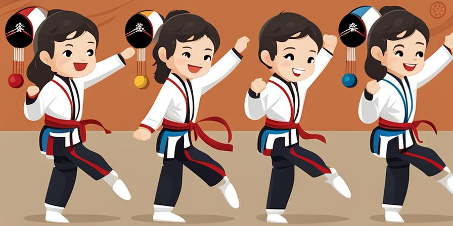 Niño sonriente practicando taekwondo con confianza y determinación