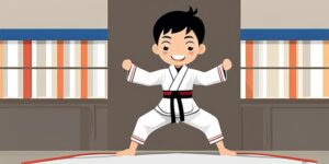 Niño practicando taekwondo con confianza y orgullo