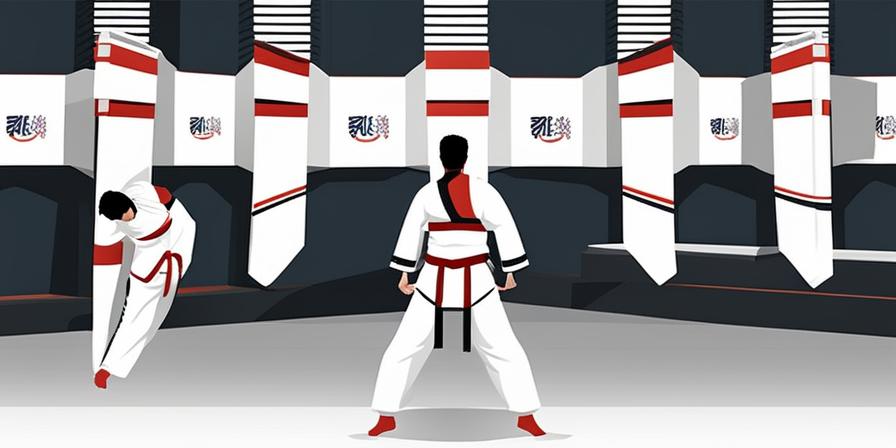 Practicante de taekwondo realizando una patada alta con determinación