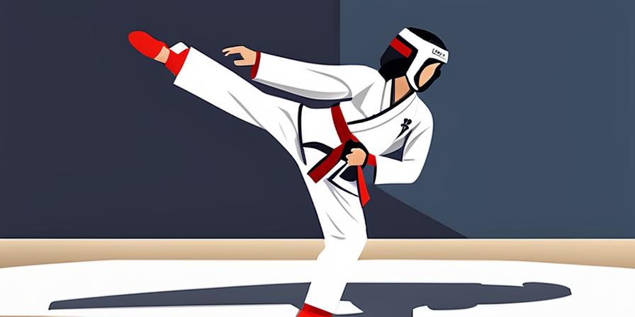 Persona ejecutando una patada alta y poderosa de taekwondo