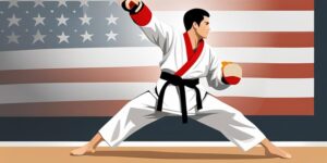 Practicante de taekwondo lanzando patada lateral impactante