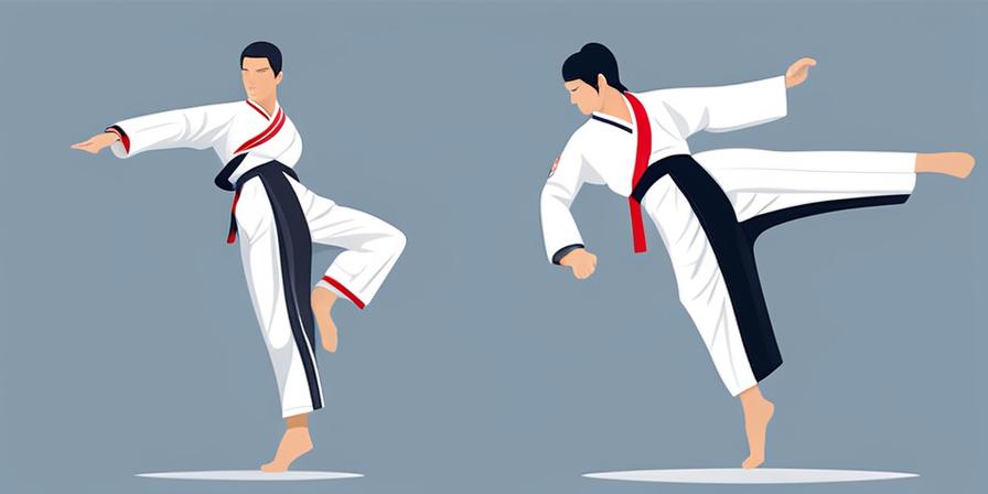 Practicante de taekwondo dando patada poderosa