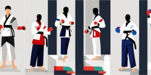 Persona practicando taekwondo con confianza y determinación