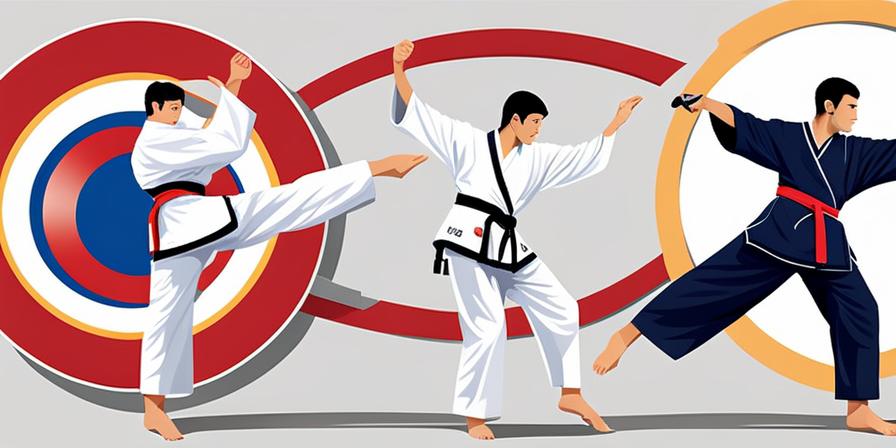Practicante de taekwondo en posición Moa Sogui, con gran fuerza y presencia