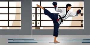 Person practicing powerful Taekwondo pose silhouette