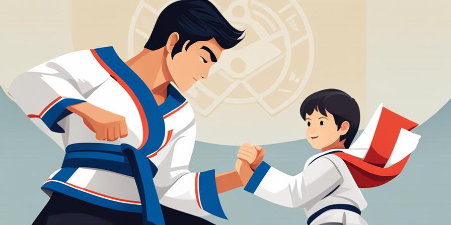 Un niño practicando Taekwondo con su mentor inspirador