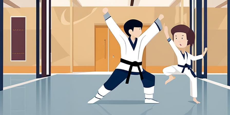 Niño practicando taekwondo con instructor