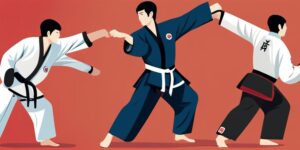 Practicante de taekwondo ejecutando un defensivo Gechio Are Maki