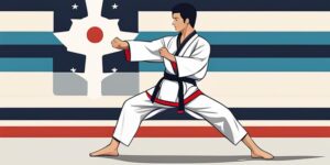 Practicante de taekwondo ejecutando una patada perfecta