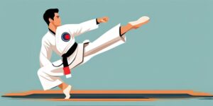Practicante de taekwondo lanzando un gancho perfecto