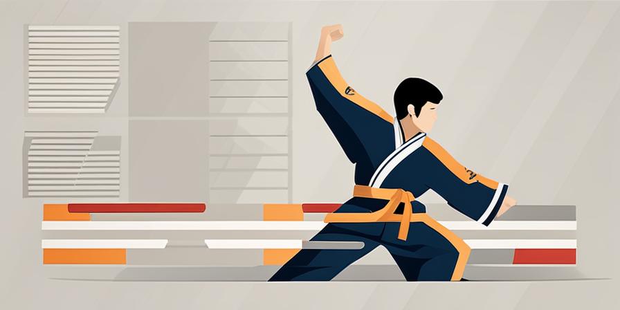 Practicante de taekwondo bloqueando un ataque en posición de defensa