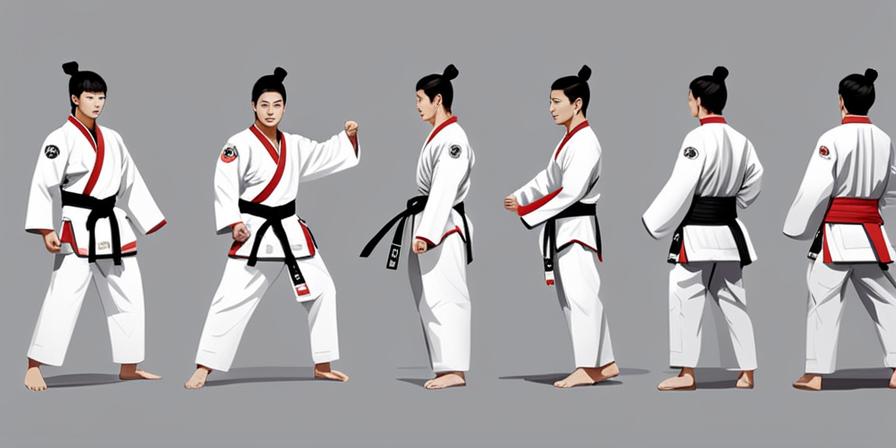 Practicante de taekwondo realizando la forma 7 Taeguk CHIL Chang con impresionante habilidad
