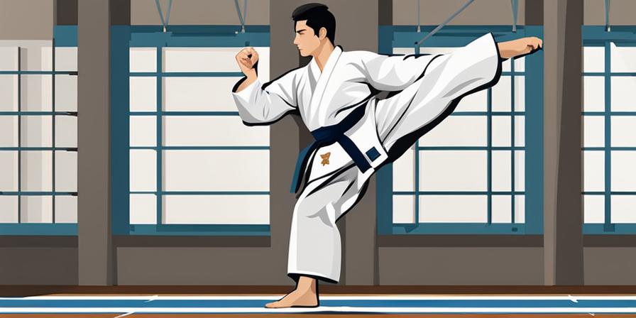 Practicante de taekwondo haciendo estiramientos para mejorar flexibilidad