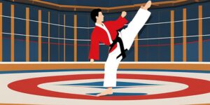 Practicante de taekwondo en posición PIONJI SOGUI