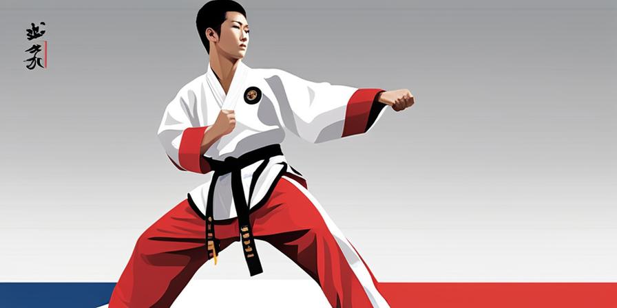 Practicante de taekwondo realizando Pumse 1 Taeguk IL Chang