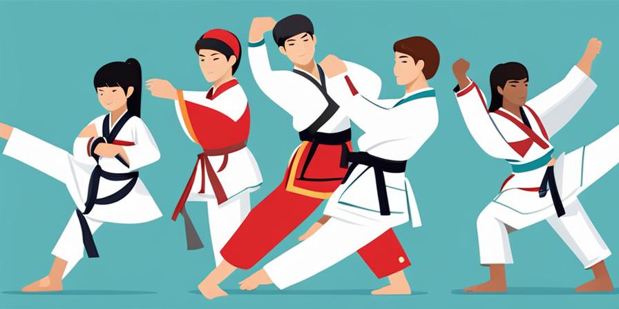 Practicantes de taekwondo entrenando en equipo
