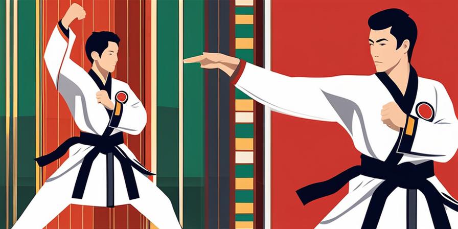 Practicantes de taekwondo ejecutando el Olgul Maki en defensa