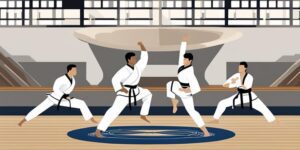 Personas diversas practicando Taekwondo juntas en armonía