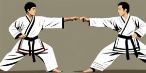 Dos practicantes de taekwondo saludándose respetuosamente