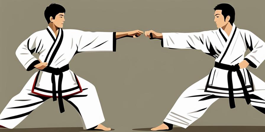 Dos practicantes de taekwondo saludándose respetuosamente